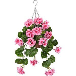 Pink Woven Basin Realistic Silk Flowers Wide Artificial Home Door Hanging Decor